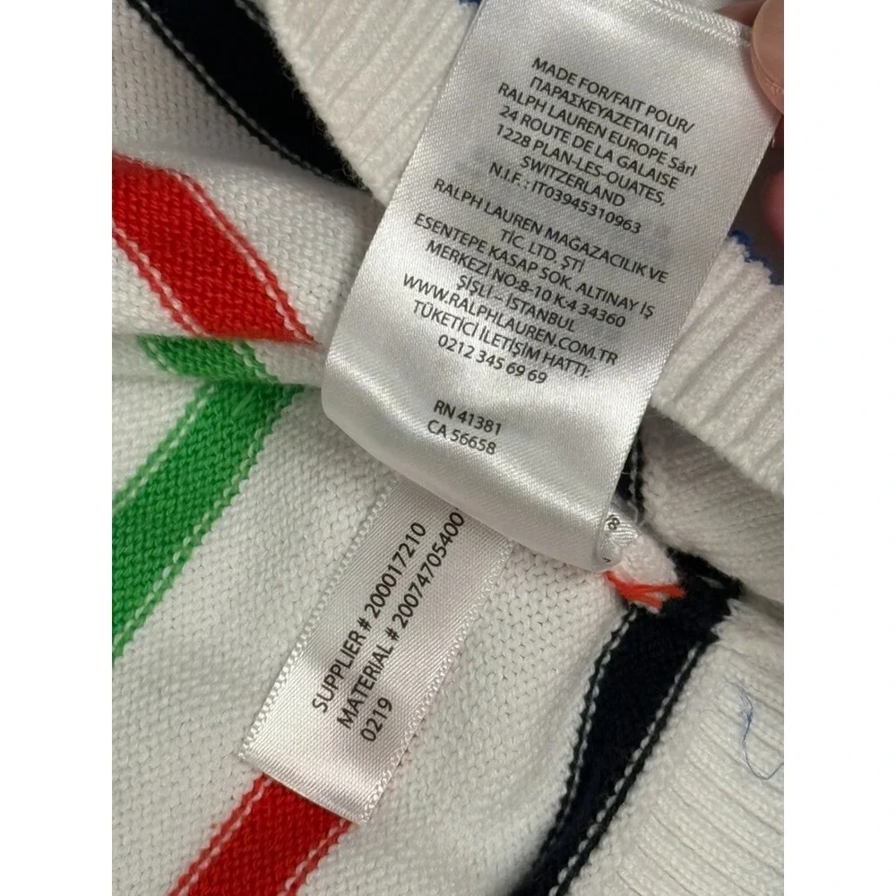 Lauren Ralph Lauren Women's Sweater Size L White Multicolor Stripe‎ Gold Button - Picture 11 of 11